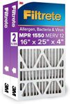 Filtrete 16x25x4 Air Filter MPR 1550 DP MERV 12, Healthy Living Ultra Allergen Deep Pleat, 2-Pack, Fits Lennox & Honeywell Devices (exact dimensions 15.88x24.56x4.31)