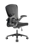 Durrafy Office Chair Ergonomic, Desk Chair With 90° Flip-up Armrests and Lumbar Support, Mid Back Office Desk Chair, Height-Adjustable, Mesh Swivel Chair with Silent casters, Capacity 102KG