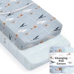Baby Changing Pad Cover 2-Pack (Watercolor Airplanes and Clouds) - Premium Fitted Sheets Changing Table Cover - Buttery Soft Cotton Blend - Diaper Changing Pad Cover - Changing Pad Sheets