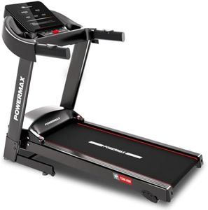 PowerMax Fitness TDM-96B 4HP DC Treadmill for Home | 110KG Max User Running Machine | 14km/hr Top Speed, 4-Level Manual Incline | Bluetooth for app, Speaker, Mp3 | Foldable Cardio Machine, LED Display
