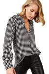 BIG DART Blouses for Women Fashion, Long Sleeve Button Down Shirts Dressy Casual Tops (X-Large, Black and White)