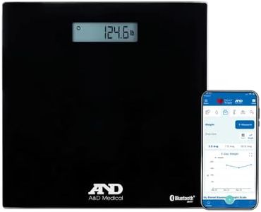 A&D Medical Premium Wireless Bluetooth Enabled Bathroom Weight Scale, 4 Precision Sensors, Large LCD Display, Medically Accurate Readings, 204kg (450lbs) Capacity, Black