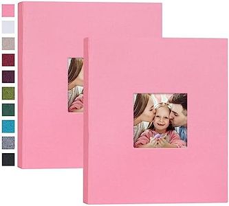 Mublalbum 2 Pack Small 8x10 Photo Album 2 Pack Linen Cover with Display Window Mini Picture Book Each Holds 52 Vertical Pockets for Artwork Postcards or Pictures Storage (Pink)