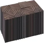PrimeZone 432 PCS Solid Acacia Wood Interlocking Patio Deck Tiles - 12" x 12" Outdoor Waterproof Flooring Decor for Balcony, Backyard, Garden & Poolside, All Weather Use, Dark Brown, Diagonal