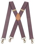 Mens Suspender 4 Swivel Strong Hooks Adjustable Braces Elastic Comfortable X Style Heavy Duty Strap (Burgundy Stripe)