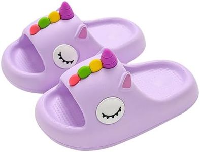 Knemksplanet Toddler Boys Girls Slippers Bunny Unicorn Pillow Sandals Summer Quick Dry Bathroom Slides Beach Water Non-Slip Kids Shower Shoes, 2-purple Unicorn, 11-11.5 Little Kid