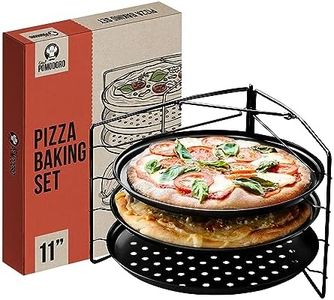Chef Pomodoro Set di 3 Teglie per Pizza con Portateglie Incluso, Teglia per Pizza Rotonda, Antiaderente e Forata, Teglia Pizza da 28 cm per Forni Domestici, Resiste Fino a 450°C (Grigio Scuro)