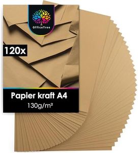 OfficeTree 120x Papier Kraft A4-130g - Papier Cartonné Marron - Papier Kraft Cartonné pour Bricoler, Plier & Imprimer - Carton Kraft - Feuille Kraft A4 - Papier Craft A4 - Feuille A4 Kraft