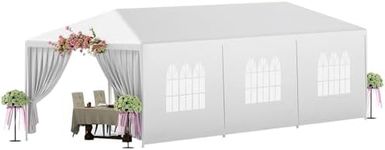 Ruesleag Canopy Camping Tent 10x30 Outdoor Party Wedding Tent with 5 Removable Sidewalls Heavy Duty Canopy Shelter Outdoor Patio Gazebo for Garden Deck Lawn BBQ Cater Events Beach,White