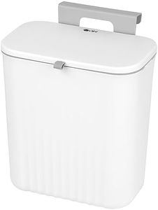Dihl 9 Litre Hanging Trash Bin with Lid, Wall Mounted Garbage Can Kitchen Compost Bin, Plastic Rubbish Bin Wastebasket for Cupboard, Cabinet Door, Bathroom, Bedroom, Offices - White