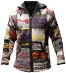 Shopoholic Fashion Patchwork Designed High Neck Hippie Boho mens winter jacket, Multicolor, Multicolored, XX-Large