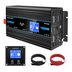 CAPTOK 1500W Pure Sine Wave Inverter DC 12V AC 120V Double LCD Screen Remote Control Power Inverter 30W USB-C 4AC Outlets for RV, Home, Solar System