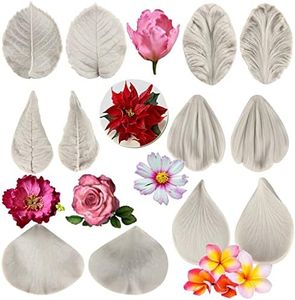 Sijiangmold Gumpaste Flower Silicone Veining Mold Rose Veined Fondant Mold Gum Paste Peony Flower Mold Daisy Flower Plumeria Orchid Molds For Sugar Craft Cake Decorating Candy Polymer Clay Set Of 6