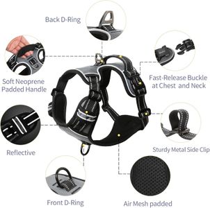 HEELE Reflective Dog Harness, Grey, Medium – No-Pull Adjustable