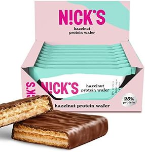 NICKS Barre protéinée Sans Sucres Ajoutés, Gaufrettes proteinées, Biscuits Sans Sucres Ajoutés Lowcarb, Sans Gluten | 25% de protéines | 203 calories | Noisette, 40 g X 9