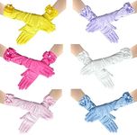 6 Pairs Girls Princess Long Gloves, Gorgeous Silky Satin Dress Up Costume Gloves with Bows, MYKASEN Solid Color Kids Formal Gloves for 3-8 Years Kids Birthday Wedding Holiday Party Banquet Tea Party, 1