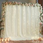 PARTISKY 10x10ft Ivory Tulle Backdrop Curtain with Lights String for Parites, Sheer Backdrop Curtains for Wedding Baby Shower Birthday Party Photo Shoot Decorations