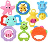 Toyshine Pack Of 8 Acrylonitrile Butadiene Styrene (Abs) Rattle Set For New Born Babies, Toy For Infant, Non-Toxic, Multicolor