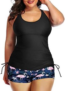 Yonique Women Plus Size Tankini with Shorts Two Piece Bathing Suits Athletic Swimsuits Tummy Control Swimwear Flamingo 12W