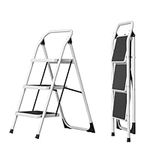 3 Step Ladder, Lightweight Folding Step Small Ladder with Non Slip Wide Pedal Multi-Use for Kitchen and Indoor Handrails Foldable Step Stool Ladders (300lbs) (White, 3-step)