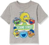 Sesame Street Boys' Elmo Cookie Monster Big Bird, Oscar The Grouch Short Sleeve Tee, Heather Gray, 2T