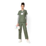 KNYA Classic Women's 5-Pocket New Gen Scrubsuit | V Neck | Flexibile & Comfortable Top & Bottom | Easily Accessible Pockets | Uniform for Doctors (M, Olive)