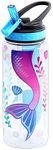 Cute Water Bottle for School Kids Girls Boys, BPA Free Tritan, Leak Proof Flip Straw, Easy Clean, Carry Handle, 23oz/ 680ml - Mermaid