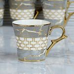 Femora Indian Ceramic Grey Gold Line Tea Cup - 6 Pcs, 155 ML