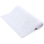 Smiry Non Slip Chenille Bath Mat, 40 x 60 cm, Extra Soft Bathroom Mat, Super Absorbent Fluffy Bath Mats for Bathroom, Quick Dry Machine-Washable Bath Rug Foot Mat, White