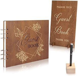 Creawoo Wooden Wedding Guest Book Reception Sign in Guestbook with Table Sign, Pen & Holder, Hardcover Memory Registry Photo Album with 90 White Pages for Wedding, Baby Shower, Birthday-11 x 8.5"