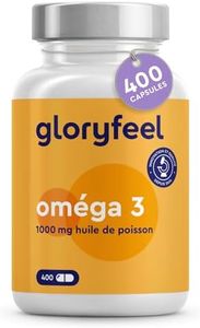 Oméga 3 1000mg Huile de Poissons Sauvages, 400 Gélules Biodisponibles, EPA 180mg DHA 120mg pour +1 An, Haute Concentration Acides Gras, Soutient le Cerveau, Cœur, Tension Artérielle, Pêche Durable
