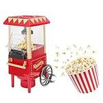 Retro Popcorn Concession Cart, Automatic Popcorn Machine 15" Tall Retro Red 0.27L(US110V)