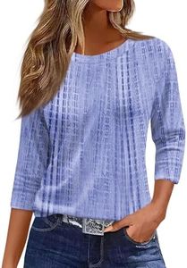 Womens 3/4 Sleeve Tops and Blouses,3/4 Length Sleeve Womens Tops Fashion Floral Print Vintage Tshirts Spring Casual Loose Crew Neck Blouses 2026(Turquoise Xx-Large)