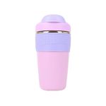 Bhaguji 480ml Travel Mug 2in1 Double Wall Vacuum Insulation Coffee Cup Reusable Insulated Leak Proof Tumbler with Straw and Flip Lid for Coffee Tea and Cold Drinks for Traveling Office-Purple