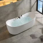 WhirlWell 71x31.5 in. Freestanding Whirlpool Bathtub with Central Drain, LED Light, Water Jets and Air Jets, UL Motor & Blower, Black Faucet Set, Digital Control Panel, White Acrylic Tub