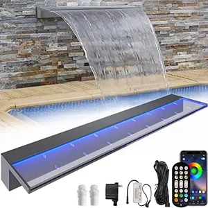 YITAHOME 36" Pool Fountain APP Control Acrylic Pool Waterfall with 9 Colors LED Light for Spillway, Swimming Pool, Outdoor Garden Decorations Transparent