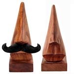 SYSI HOME Handmade Wooden Nose Shaped Spectacle Specs Eyeglass Holder Stand with Black Moustache - Set of 2