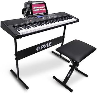 PYLE 61 Key Electric Keyboard Piano, Music Keyboard, Bluetooth, LCD Display, Portable Design, Karaoke Function, Includes Headphones, Stand, Stool, Book Rack, Perfect for Beginners