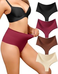LEVAO 4-Pack Women Tummy Control Thong Brazilian Underwear High Waist Seamless No Roll Up Gentle Shaping Panties for Everyday
