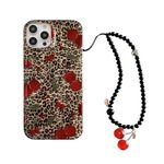 aaknhen Leopard Cherry Phone Case Compatible for iPhone 15 Pro Max,Trendy Cherries Cheetah Print Cases with Phone Charm Chain Cute iPhone Case,Fruit Phone Case for iPhone 15 Pro Max Girl Women