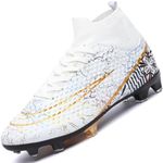 Lvptsh Mens Football Boots High Top Outdoor Football Shoes Astro Turf Trainers Spikes Soccer Cleats Professional Unisex,White,EU39