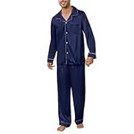 U2SKIIN Mens Silk Pajamas Set, Long Sleeve Satin Pajamas for Men Sleepwear Button Down Pjs Set Two-Piece(Navy,L)