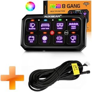 Auxbeam RGB 8 Gang Switch Panel 5.3 Inch RB80 XL & 6.2m/20FT Extension Wiring Harness