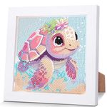 Sea Turtle Diamond Painting for Kids with Wooden Frame-Animal Diamond Art Kits for Kids Ages 4-6-8-10-12,DIY Easy Gem Art Kit Rhinestone Arts Craft with Beautiful Package for Girls Boys Gift(7x7inch)