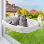 Sunhoo Cat Window Hammock Perch for Large Cats Bed Cordless Kitten Seat Inside with 4 Durable Suction Cups Washable Reversible Cover Easy Assembly 21 * 11.8 in Hold 40lbs Hamac Pour Chat (Grey, M)