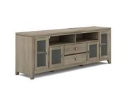 SIMPLIHOME Cosmopolitan SOLID WOOD Universal TV Media Stand, 72 inch Wide, Contemporary, Living Room Entertainment Center with Storage, for Flat Screen TVs up to 80 inches in Distressed Grey