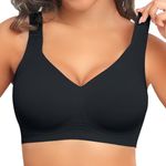 PoseFree Jelly Bras for Older Women with Sagging Breasts Lifting Push Up Plus Size Wireless Comfort Full Coverage Bras (Black,3XL)