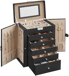 SONGMICS 6 Tier Jewelry Box, Jewelry Case with 5 Drawers, Large Storage Capacity, with Mirror, Lockable, Jewelry Storage Organizer, Christmas Gift for Loved Ones, For Watches, Black UJBC152B01
