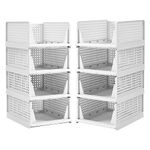 BTGGG 4 Pack*2 Wardrobe Storage Organiser Stackable Drawer Organizer Collapsible Storage Boxes for Shelves, Easy Pull Out Drawer Dividers for Closet, Cabinet, Pantry, Laundry Study Room Organization