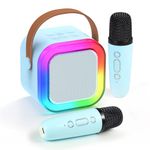 Fede Karaoke Machines for Kids Adults, Mini Karaoke Machine with 2 Wireless Microphones, Portable Bluetooth Speaker with Voice Changing Effects & LED Lights, Best Gifts Toys for Girls and Boys Blue